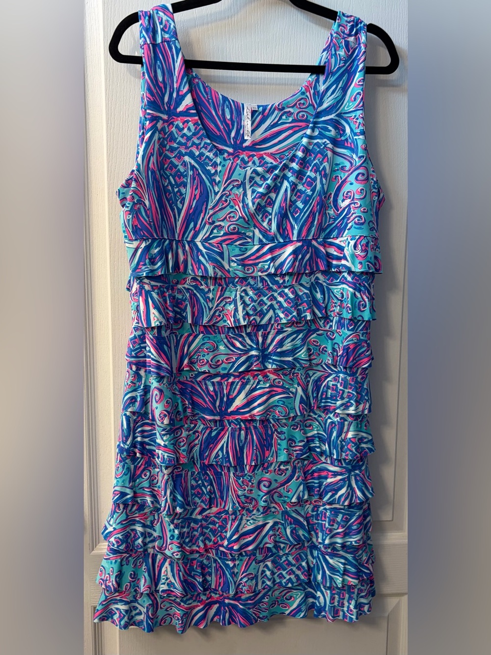 Lulu-B Women’s Blue & Pink Ruffle Sleeveless Tank Dress Size XL